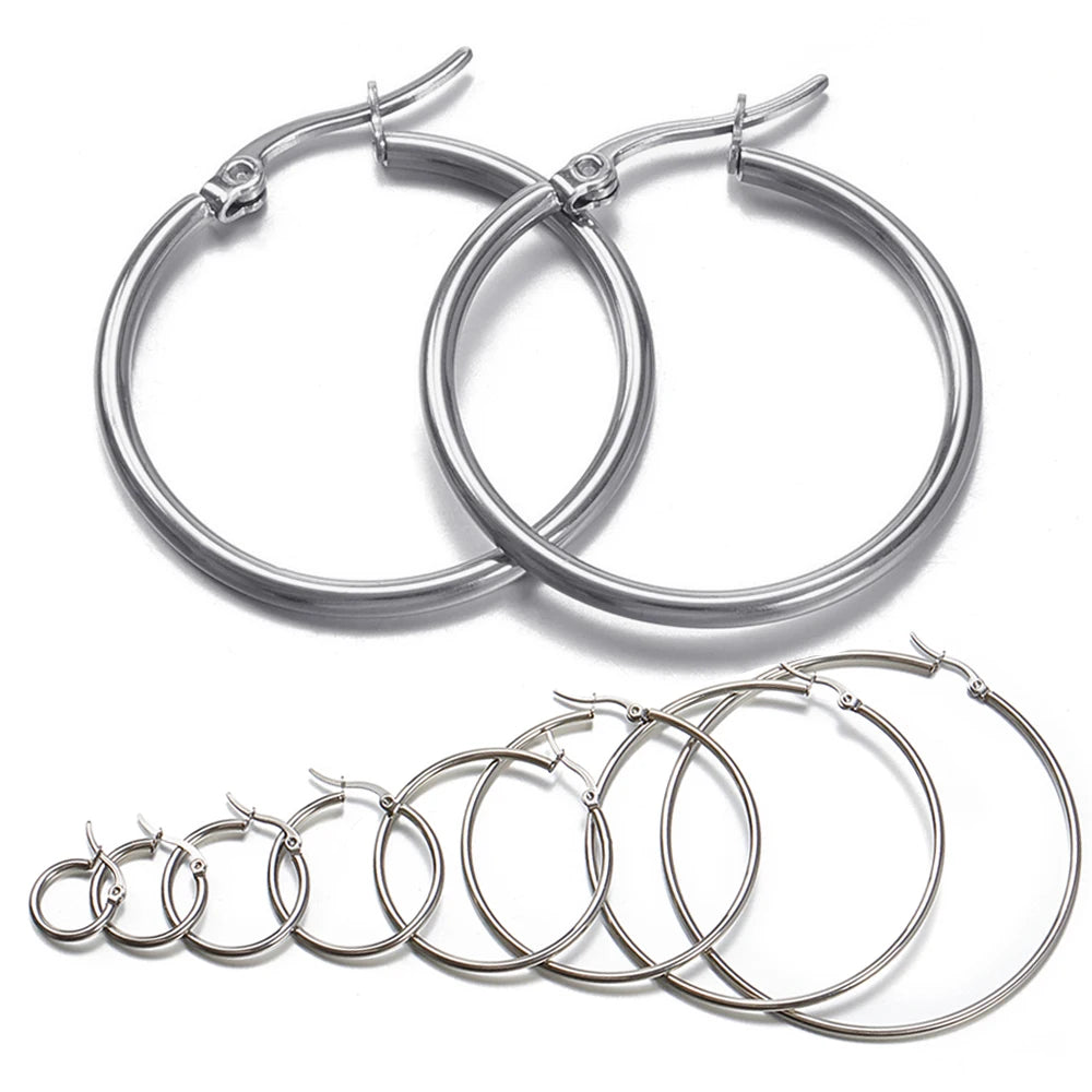 10pcs Open Earrings Circle Stainless Steel Earring Hooks 20-40mm Loop Base Ear Ring