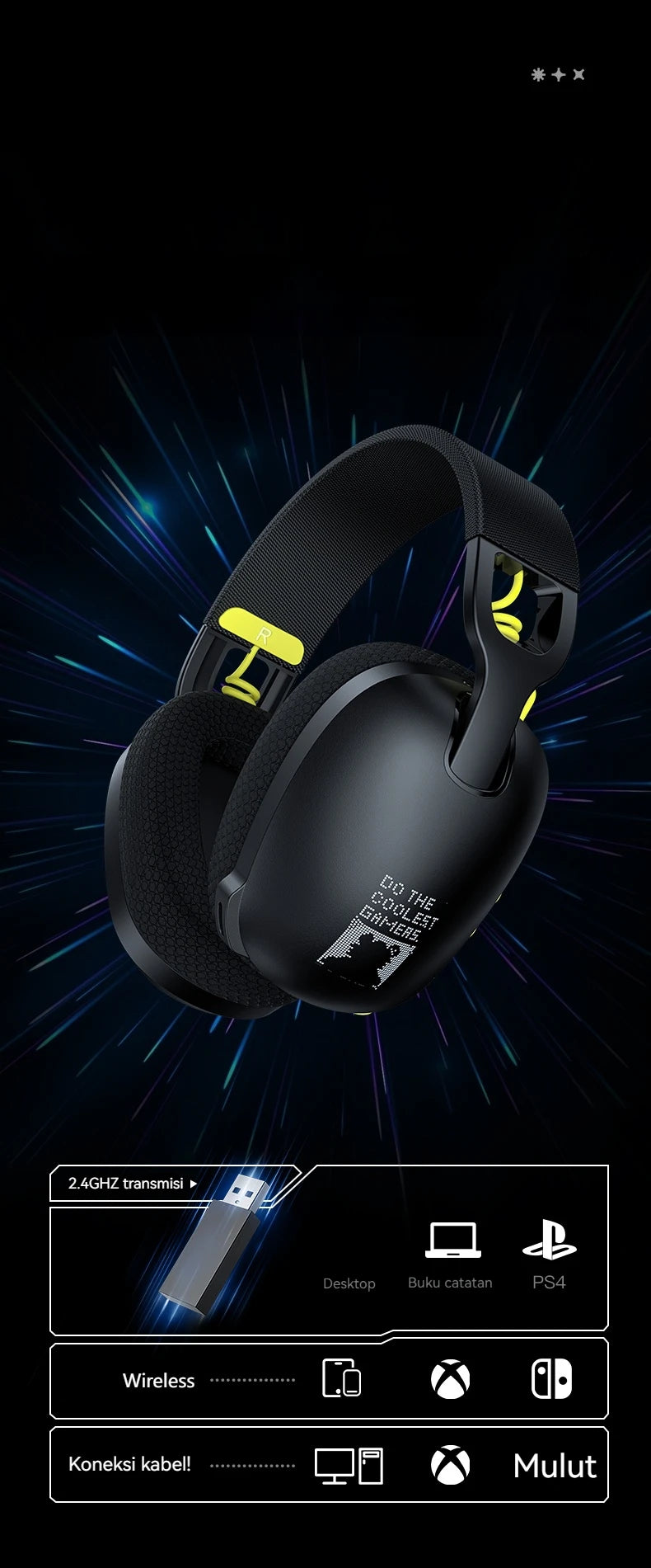 ONIKUMA 2024 New Three-mode Headset Gaming Headset Wireless Gaming Headset Player Headset Stereo Headset Ultra-long Battery Life