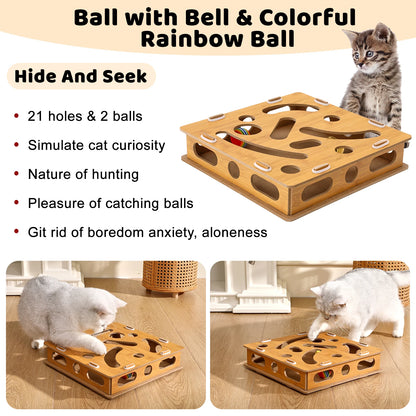 Interactive Cat Toy Puzzle Box Wooden Treat Maze Play For Toy Box Fun Interactive Cat Toy Hide and Seek Cat Agility Toys