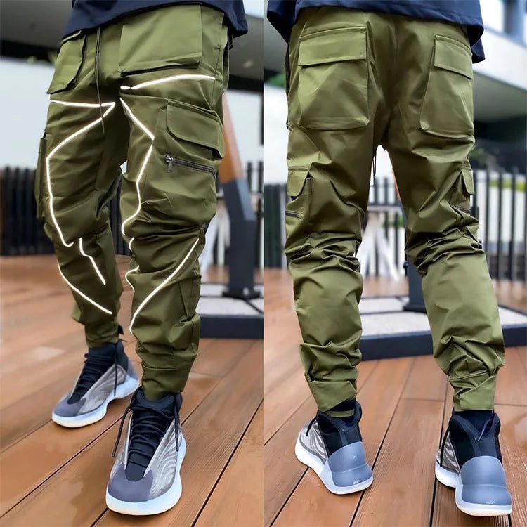 New 2025 Men‘s Casual Cargo Pants Loose Fashion Striped Multi Pocket Sports Fitness Hip Hop Jogger Trousers Male Cargo Pants