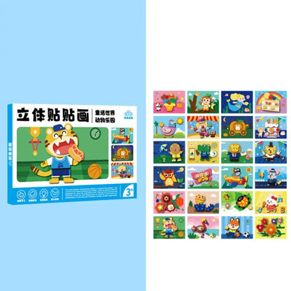 Educational Toys 3D Stereoscopic Sticker Handmade Montessori DIY Paste Material Kit Self-adhesive Cute Animals Sticker Book Kids