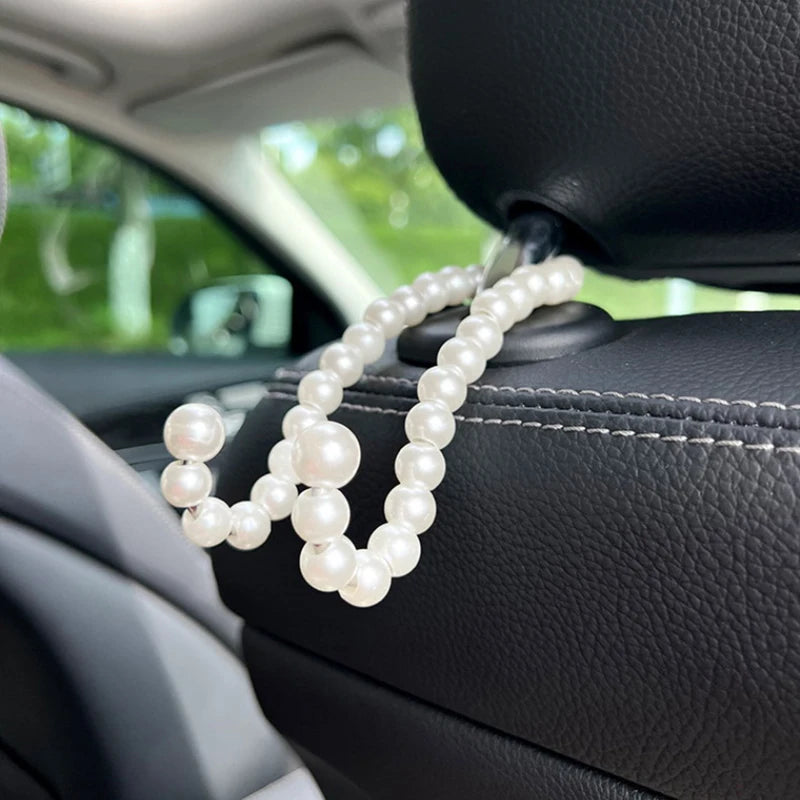 Car Rear Seat Hook White Pearl Hanger Car Hook Half Open Design Auto Hook Stainless Steel Car Seat Headrest Hook Car Accessories