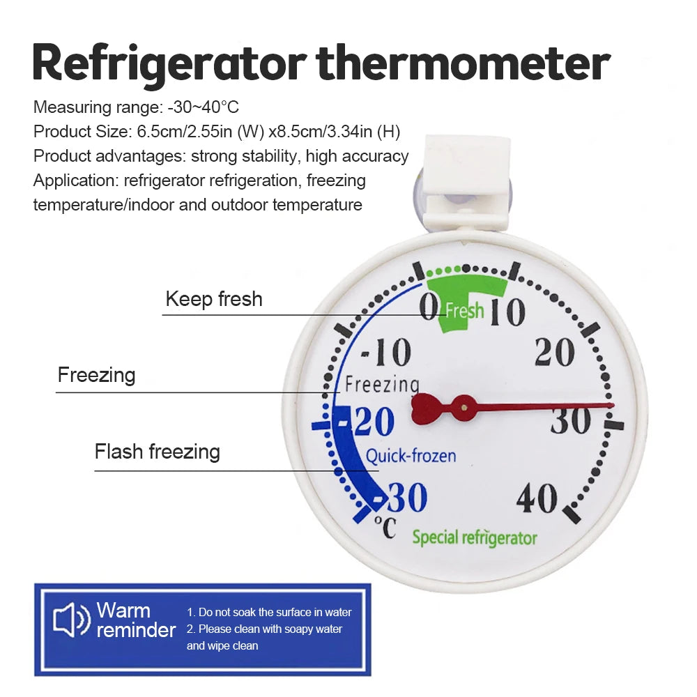 Refrigerator Thermometer -30-40 degree C Classic Fridge Thermometer Large Dial Thermometer for Freezer Refrigerator Cooler