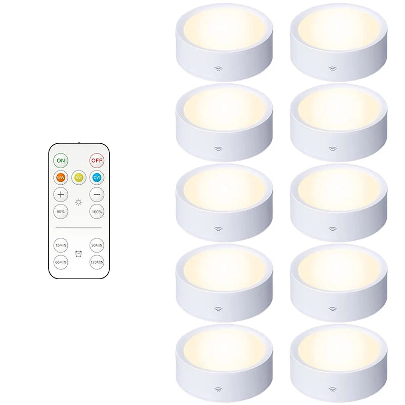 Smart Remote Control Cabinet Light Battery Powered Night Light Dimmable Warm/White Light Kitchen Light Closet Aisle Stairs Light