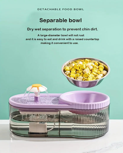 Automatic Cat Feeder Water Fountain With Large Capacity Flower Design Silent Pet Feeding System With Filter For Cats And Dogs
