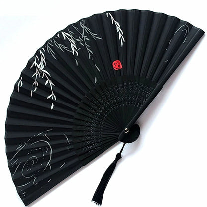 Bamboo Folding Fan Silk Chinese Fan Hand Women Black Fan Summer Female Dance Home Decoration Party Gift Home Ornament Fan Black