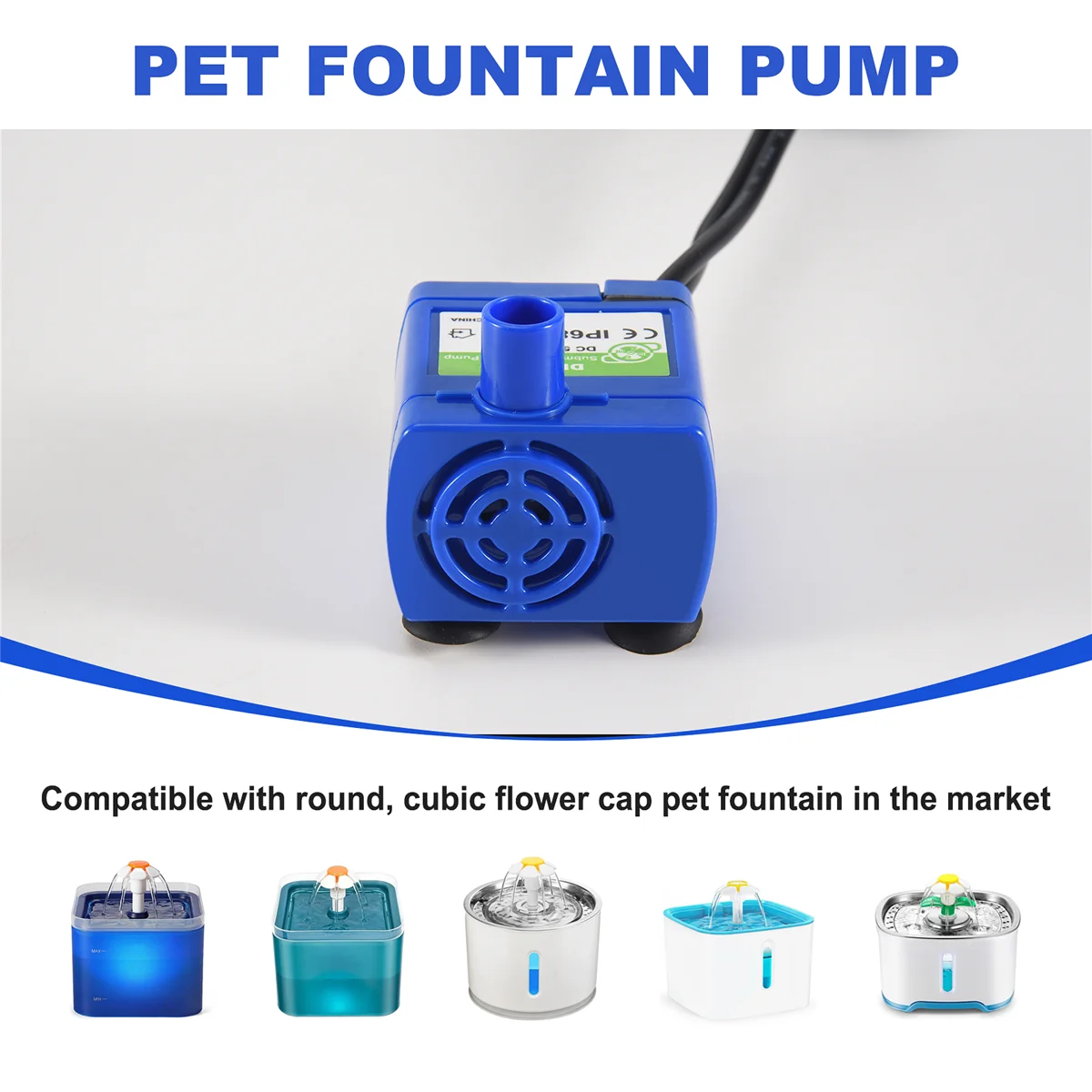 A42F  Cat Water Fountain Pump, Pet Water Fountain Pump Replacement Pump DR-DC160 Motor for Round, Flower Cap Cat Fountain