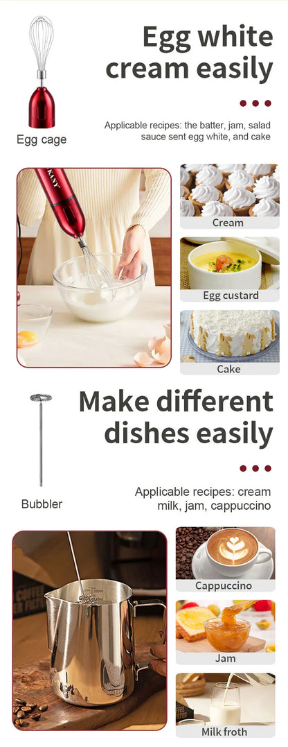 Electric Immersion Blender Hand Blender with Whisk 5 in 1 600W,304 Stainless Steel Ice Crush Blade with Whisk, Milk Frother