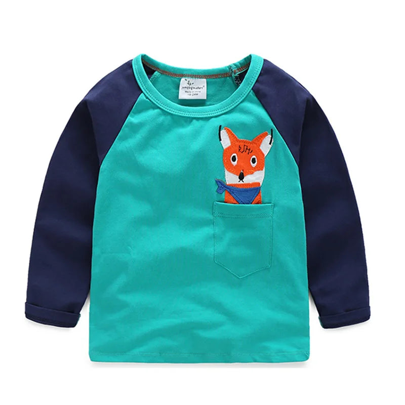 Baby Boys Girls 18-6T Striped Cartoon Tshirts With Applique Animal Kids Hot Selling Spring Autumn Clothes Designed Tops Clothing