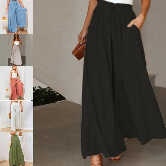 Women's Palazzo Pants Elastic High Waist Flowy Loose Wide Leg Pants Trousers Dropship