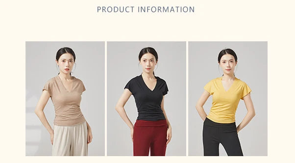 Modern Dance Clothes Women  V-Neck Seamless Short Sleeve T-Shirt Elegant Stage Costume Basic Training Tops Casual Summer Blouse