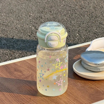 500ml Transparent Plastic Cup Straw Cup Lifting Rope Graffiti Water Bottles Fall Prevention Portable Drinking Water Bottle
