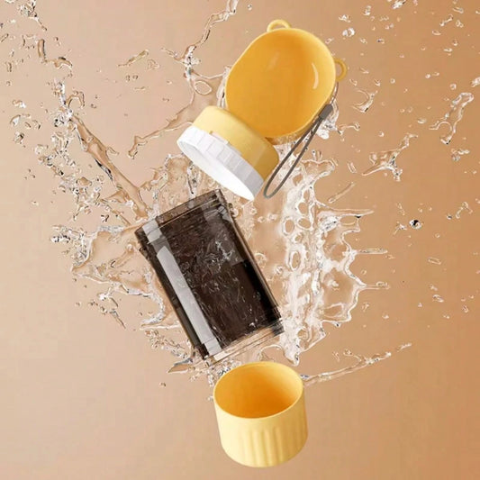 2-in-1 Leakproof Pet Bottle: 400ml Water + 180ml Food | On-the-Go Dog/Cat Travel Bowl for Hiking/Camping | Compact Dual Storage