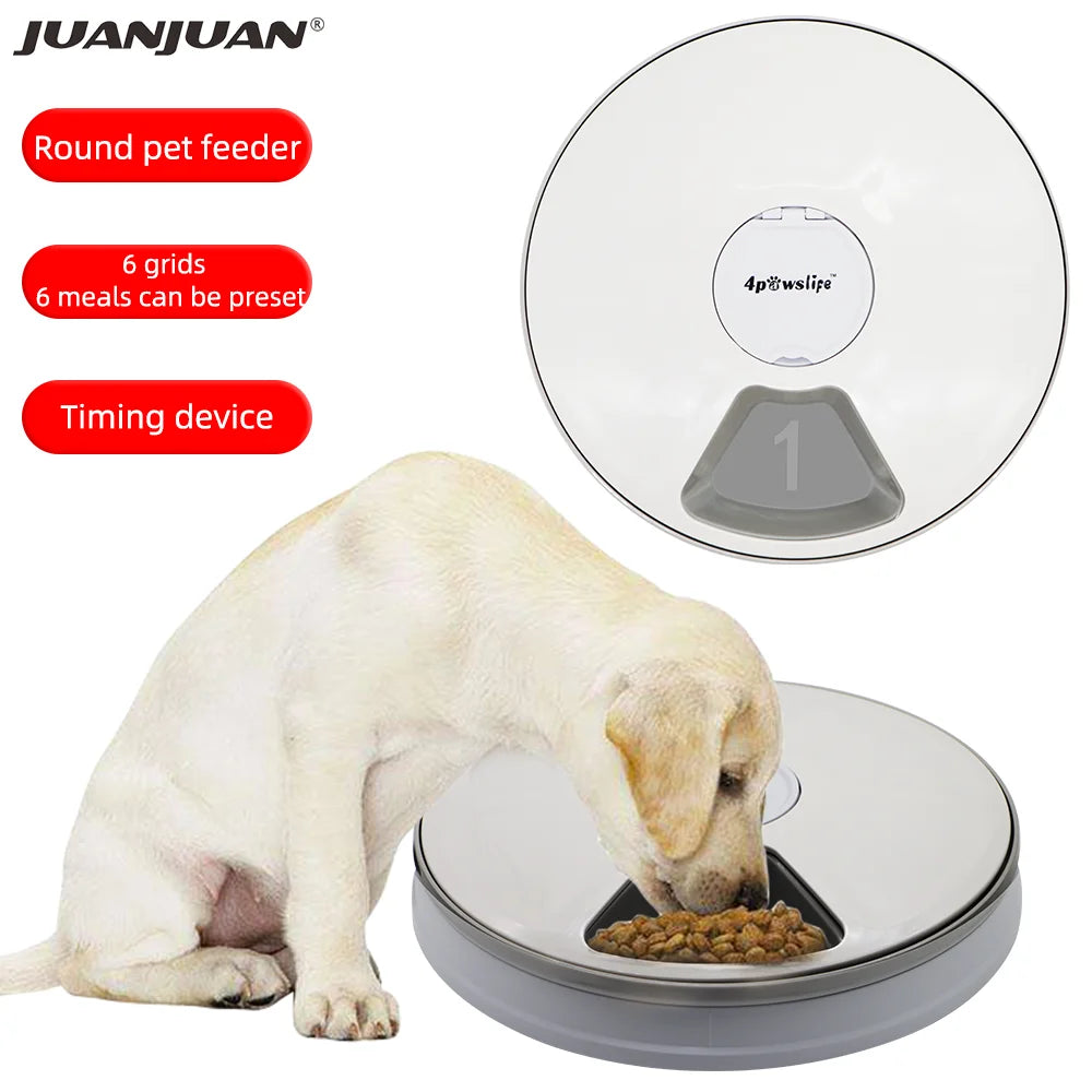 24 Hours Pet Automatic Feeder  6 Grids Electric Dry Wet Food Dispenser With Voice Recorder Round Timing Feeder For Cat Dog Pet