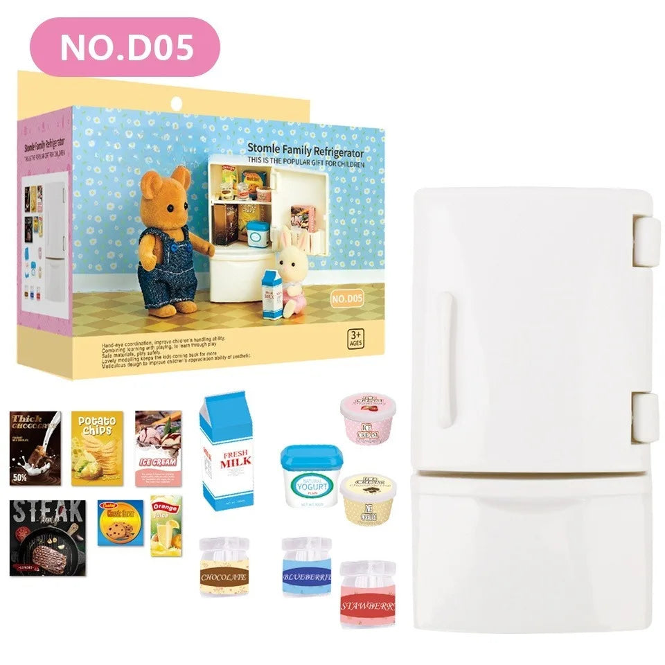 Dollhouse Furniture Set Doll house Bathroom/Kitchen/Fridge/Washing Machine Laundry Kids Doll House Miniature Pretend Play Toys