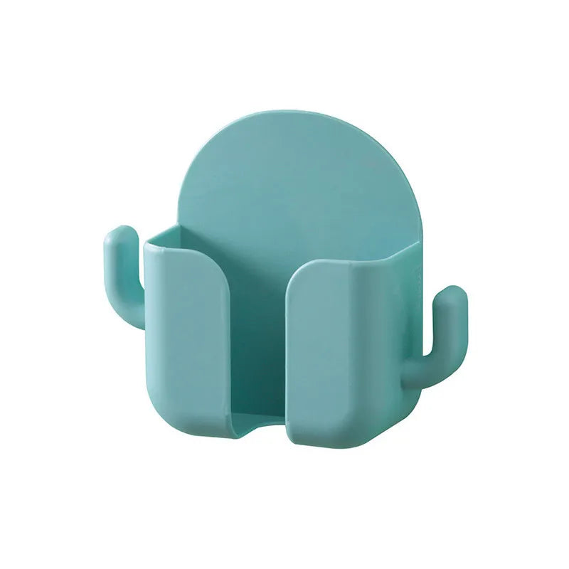 1pc Adhesive Wall Mount Phone Holder With Hooks, Storage Box ForMobile Phone Remote Control, Storage Box For Bedroom, Kitchen,Ba