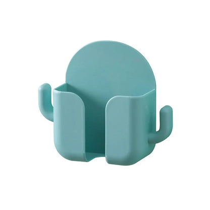 1pc Adhesive Wall Mount Phone Holder With Hooks, Storage Box ForMobile Phone Remote Control, Storage Box For Bedroom, Kitchen,Ba