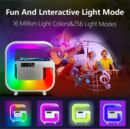 Multifunctional Atmosphere RGB Desk Clock Nightlight Wireless Charger Bluetooth Speakers for iPhone Samung Xiaomi Fast Charging
