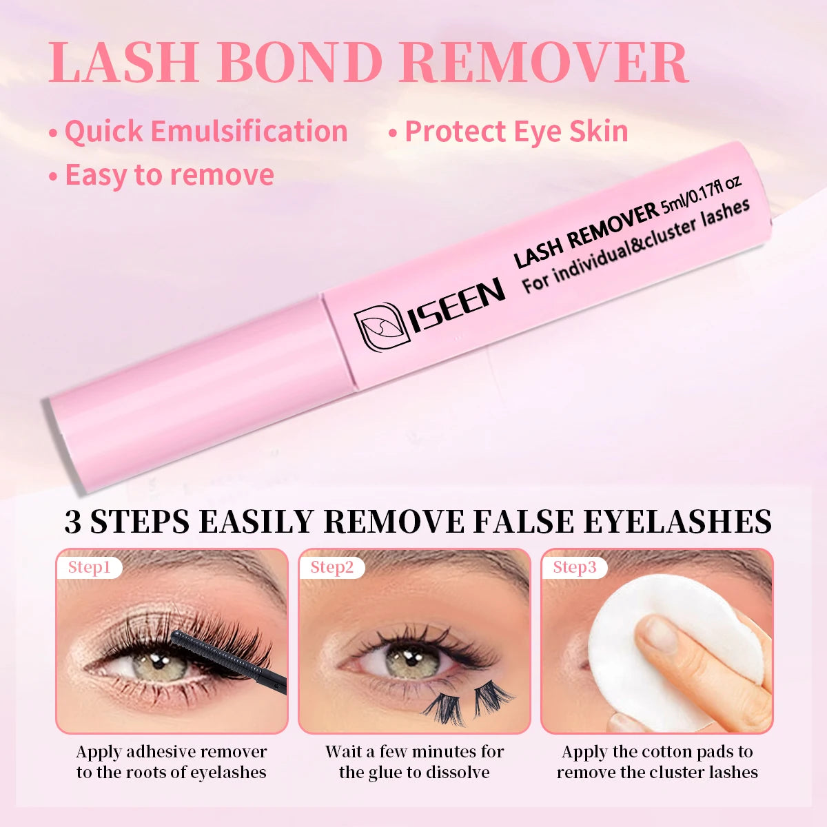 ISEEN Eyelash Bond & Seal 10ml  Eyelash Glue Remover 5ml Eyelash Curler Eyelash Brush Tweezer Kit Makeup
