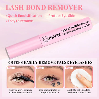ISEEN Eyelash Bond & Seal 10ml  Eyelash Glue Remover 5ml Eyelash Curler Eyelash Brush Tweezer Kit Makeup