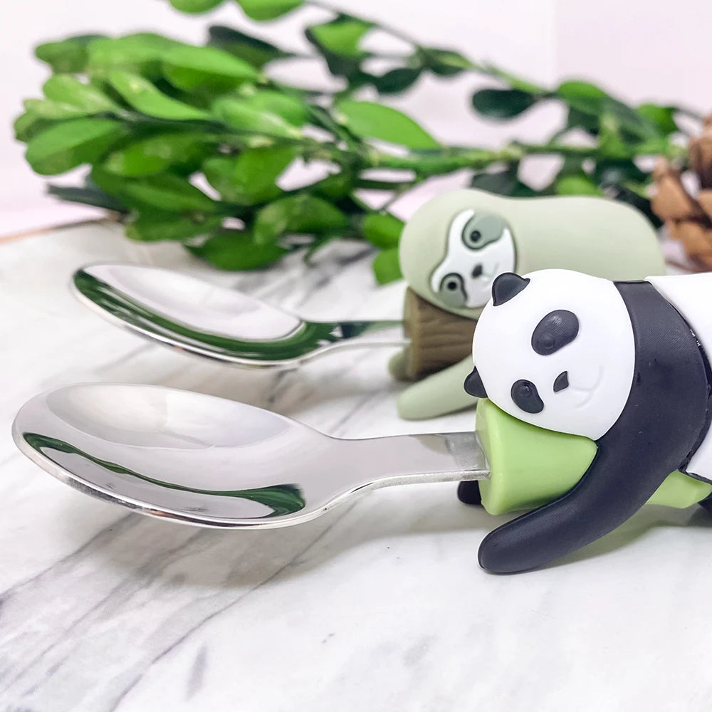 Lofca Baby Silicone Spoons Panda Silicone Fork Sloth Feeding Food Learn To Eat Children's Tableware BPA Free Food Feeding