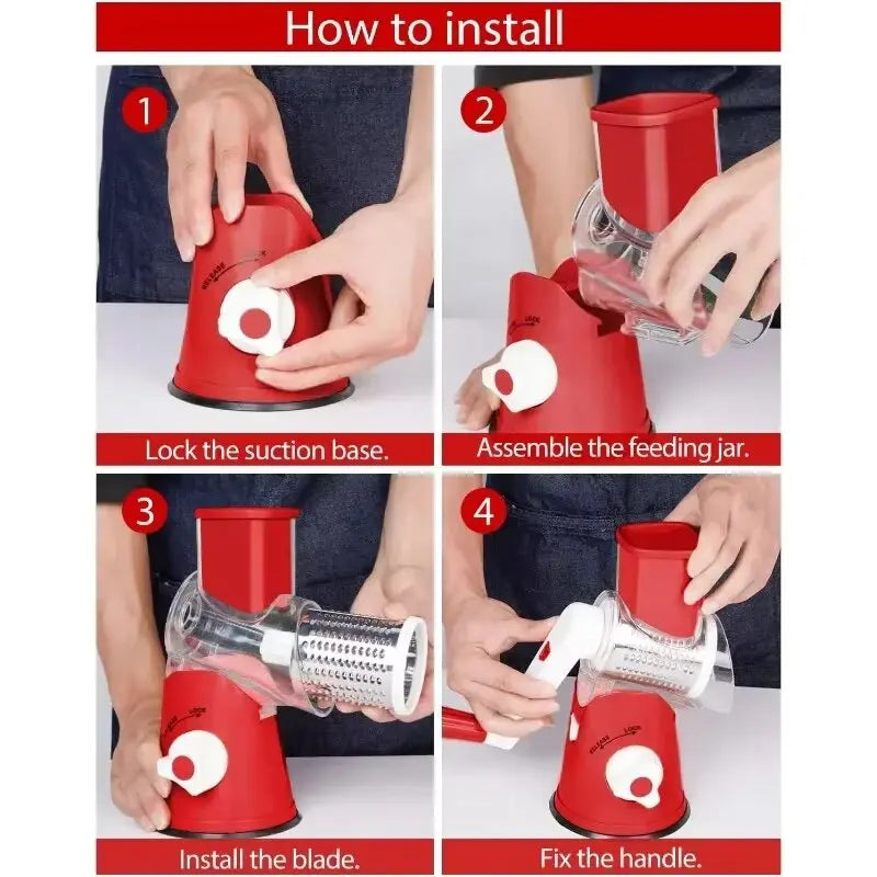 3in1 Vegetable Slicer Multifunctional Rotary Handheld Grater with 3 Sharp Rollers Vegetable Slicer Cheese Shredder Kitchen Tools