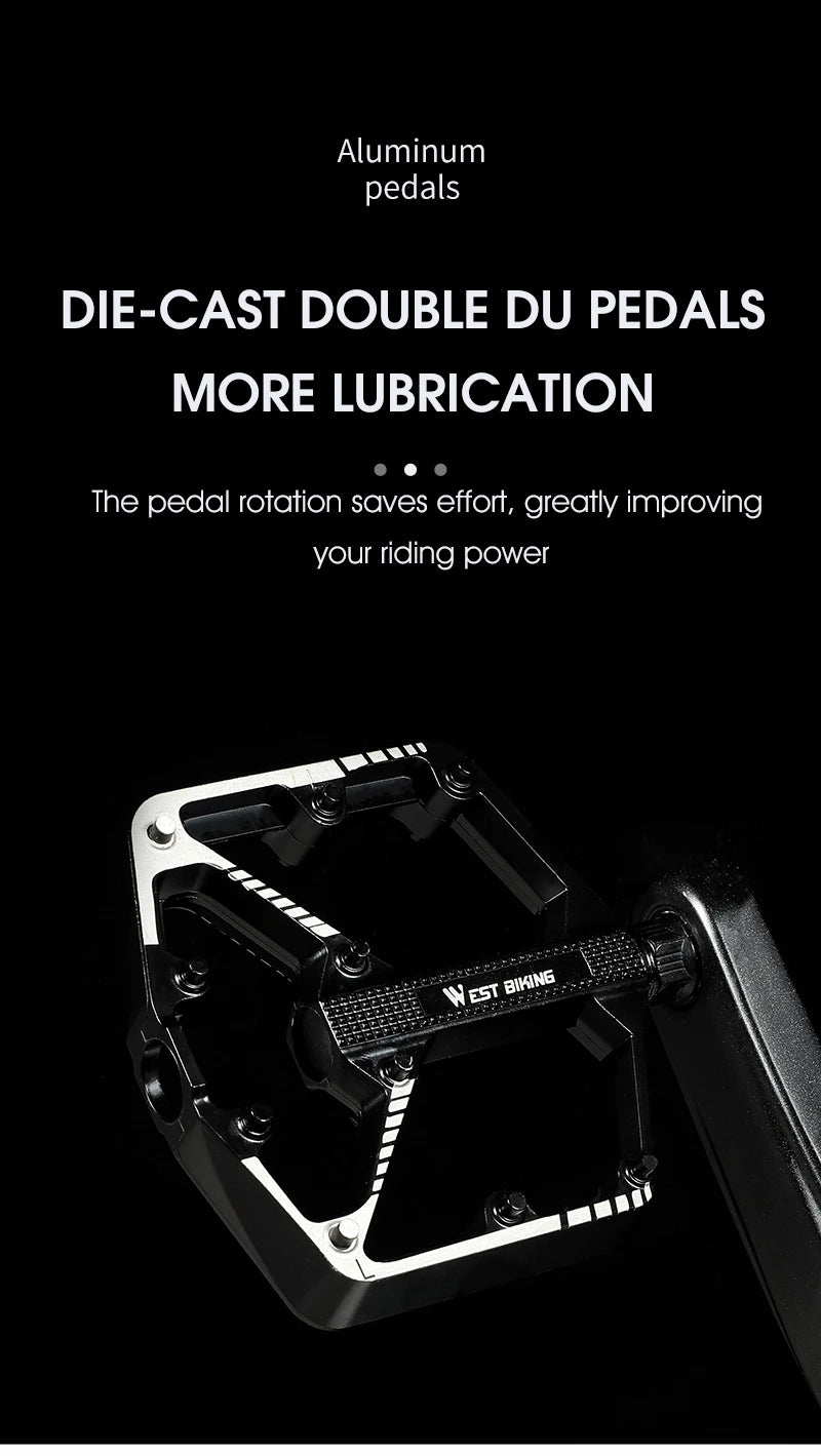 WEST BIKING DU Bearing Bicycle Pedal Anti-slip Cycling Pedal Ultralight Aluminum Alloy MTB Road Bike Pedal Bike Accessories