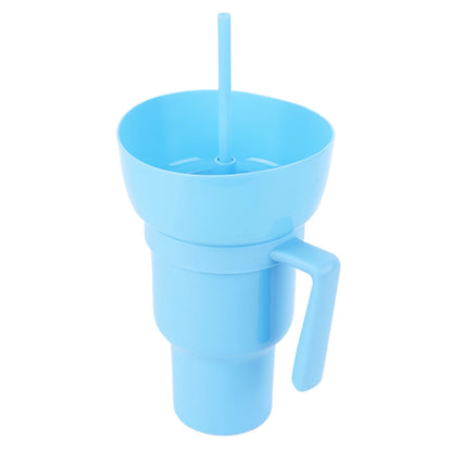 New 2 IN 1 Creative Popcorn Snack Cup Integrated Beverage Cup with Handle Portable Beverage Cup Novel Design and Many Functions