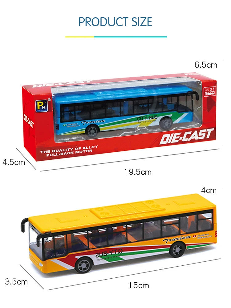 15CM Alloy Simulation Bus Car Model Children's Toy Pull Back Bus Inertia City Car Early Education Toy for Boy Girl Birthday Gift