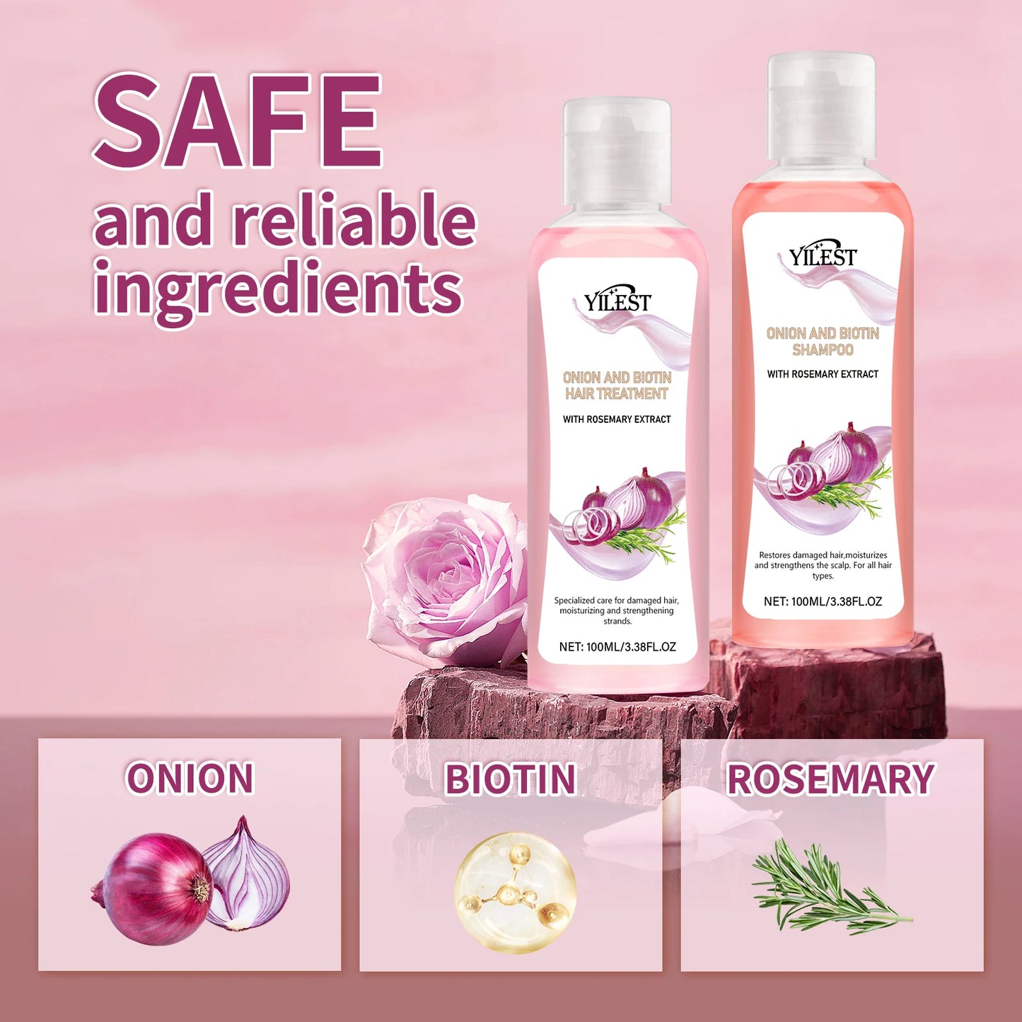 200ML Onion&Rosemary Shampoo For Hair Growth Anti Frizz Dandruff Removal Improve Dry Split Ends Nourishing Smooth Conditioner