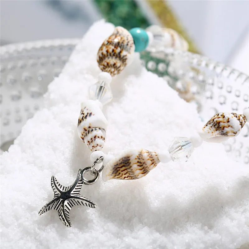 Modyle New Beads Anklets for Women Silver Color Starfish Beach Leg Bracelet Handmade Bohemian Foot Chain Boho Jewelry Gift