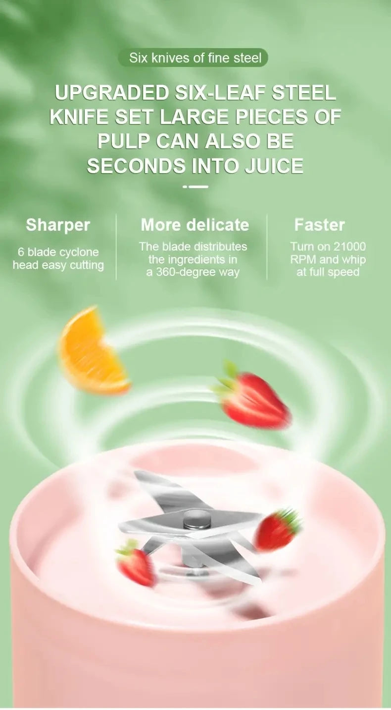 Electric Juicer Cup 6 Blades Blender Milkshake Machine USB Portable Fruit Milk Mixing Tool Mini Fresh Juice Blender Sport Bottl