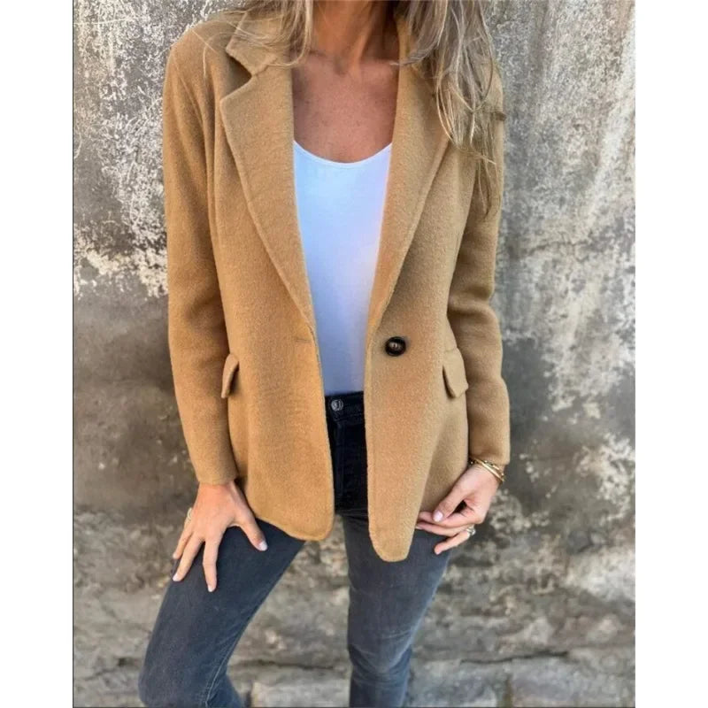 Office Lady New Elegant Chic Jacket Long Sleeve Lapel Button Loose Outwear Tweed Jacket 2025 Autumn Winter Women Woolen Coat