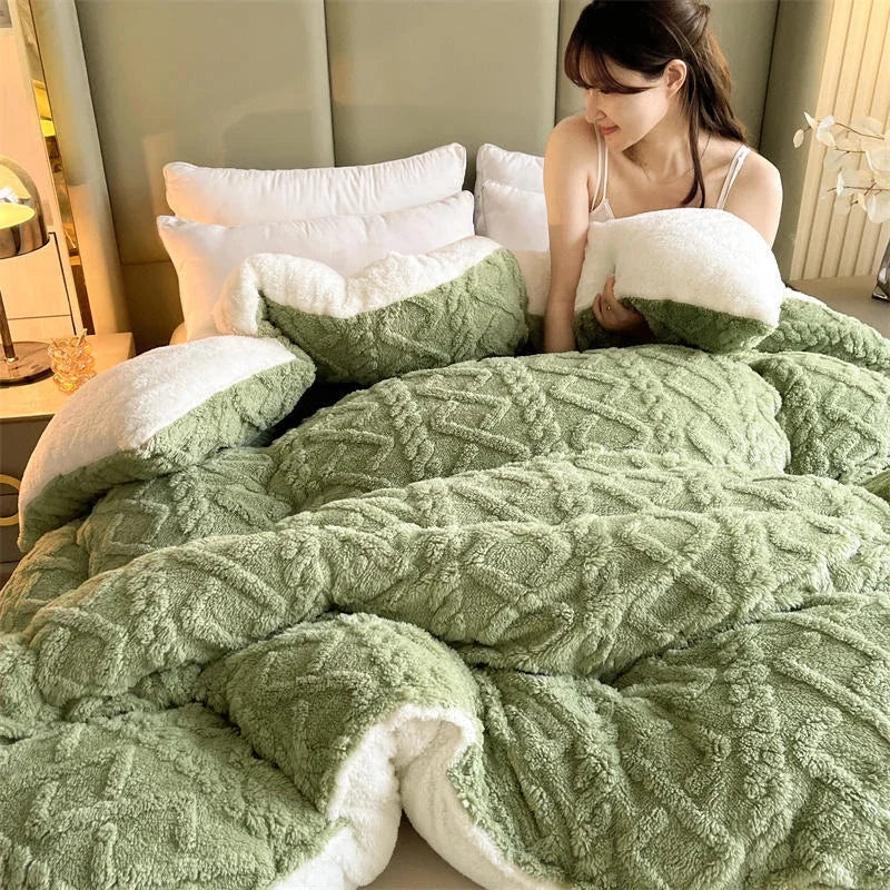 Super Thick Weighted Winter Blanket for Bed Faux Lamb Cashmere Plush Fleece Throw Queen King Size Cozy Warm Quilt Comforter