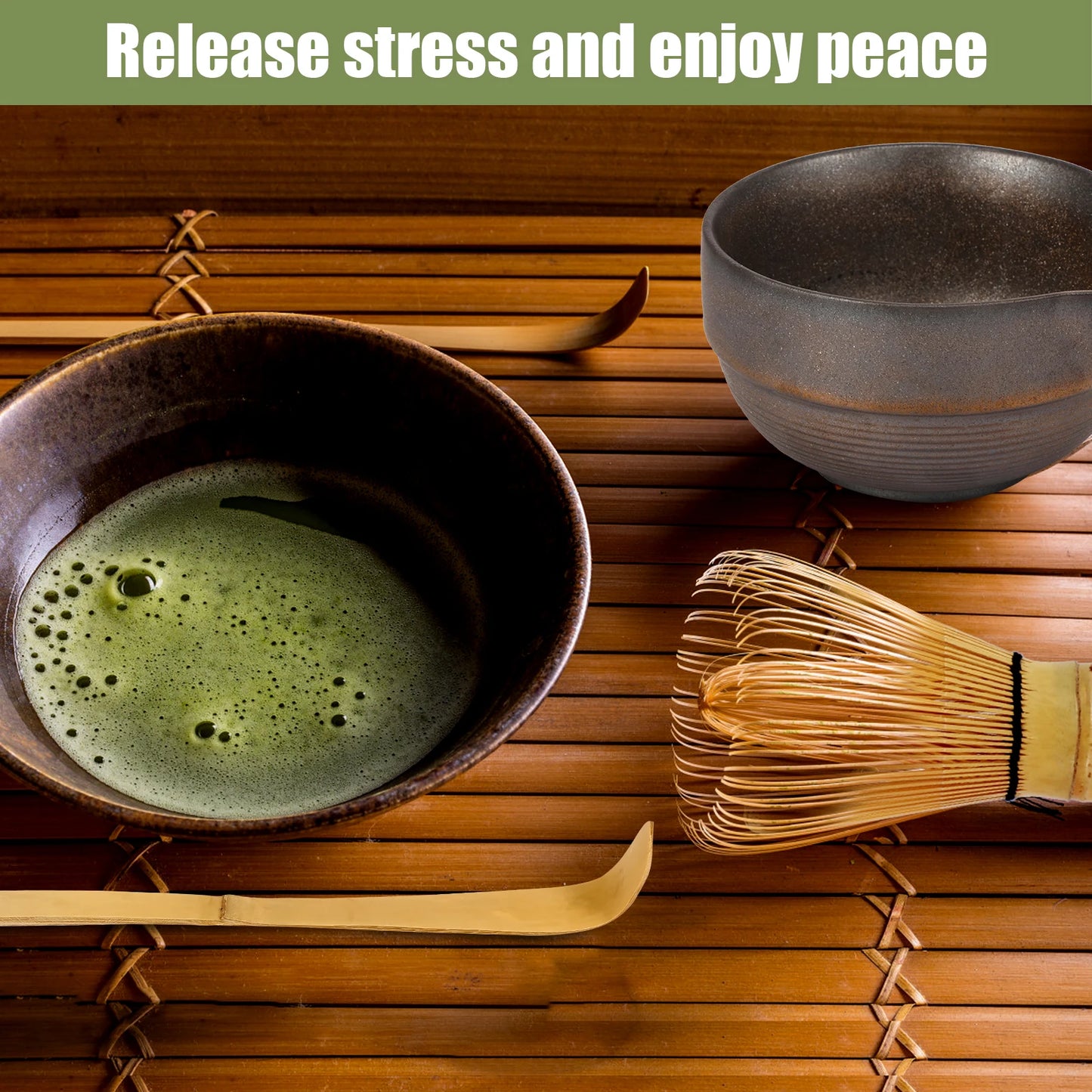 5PCS Japanese Matcha Tea Set Includes Matcha Bowl w Spout Matcha Whisk Holder Matcha Whisk Tea Scoop Tea-making Tools Accessorie