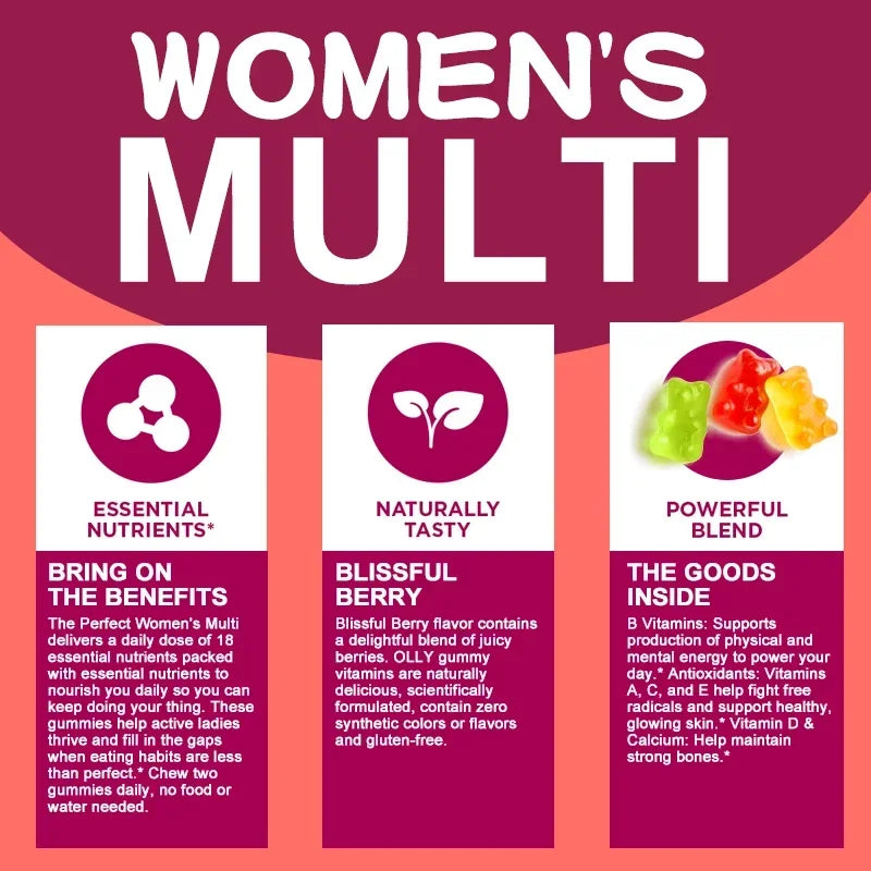 Women's Multivitamin Gummies - Contains Vitamins A, C, D, E, B, Biotin and Folic Acid