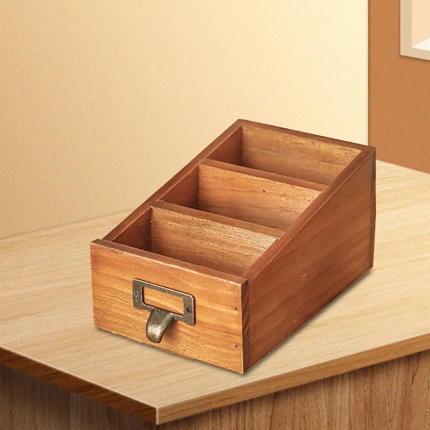 Wooden Desktop Organizer Keys Durable Mini with 3 Compartments Office Accessories for Home Bedroom Vanity Bathroom Countertop
