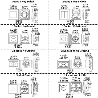 Silvery Electrical Outlets Power Sockets 250V EU Standard Wall Embedded Flame Retardant AC Not Ground Plugs Socket Paint Plastic