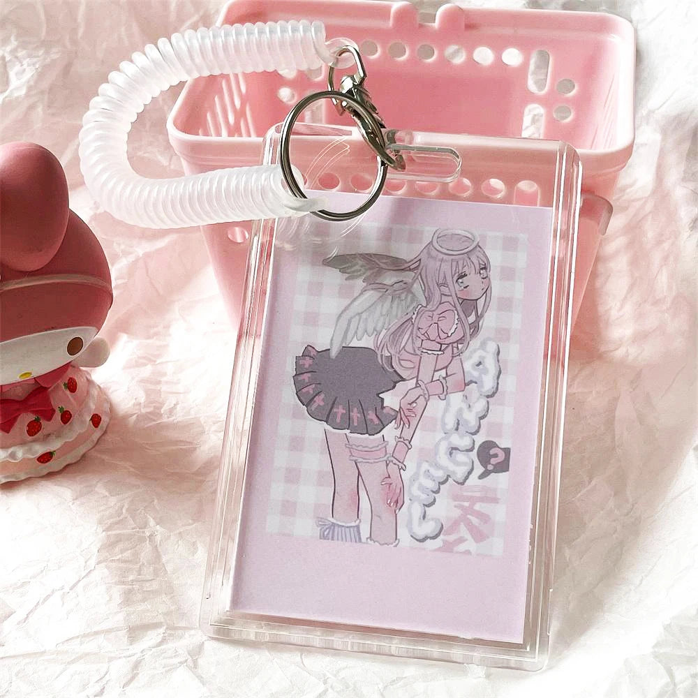 Small Card Access Control Card Cover Acrylic Transparent Double Card Protection Cover Elastic Keychain ID Card Bus Work Card