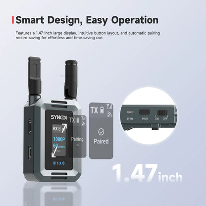 Xvison HD Wireless Video TX&RX 1080P60 UVC Streaming, 80ms Low Latency, Zero Noise for Camera/Smartphone/PC Live Streaming Synco