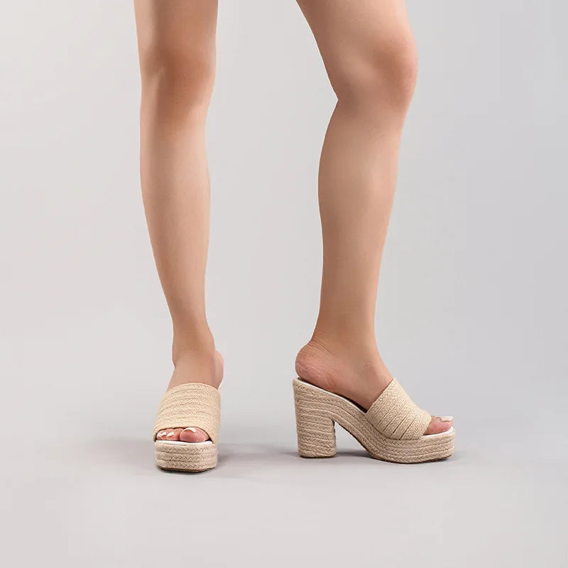 Women's hemp rope platform sandals braided grass summer waterproof high heels European and American style