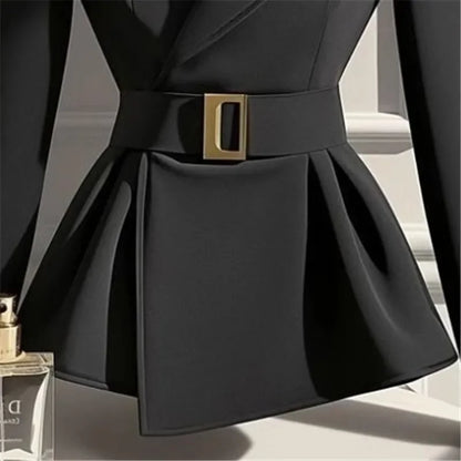 New High End Fashion Suit Jacket Women Office Lady Elegant Long Sleeve Coat Slim Waist Belt Irregular Hem Office Lady Outwear