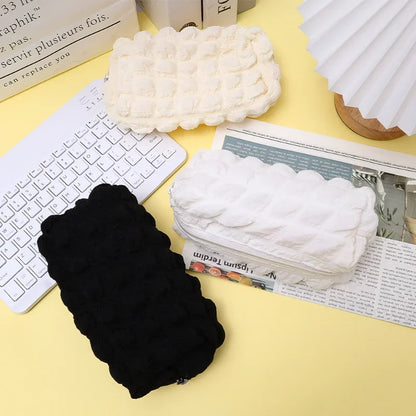 Cute Cream Puff Pencil Case Big Capacity Pen Bag Zipper Stationary Organzier Aesthetic Pen Case Makeup Storage Office Stationary