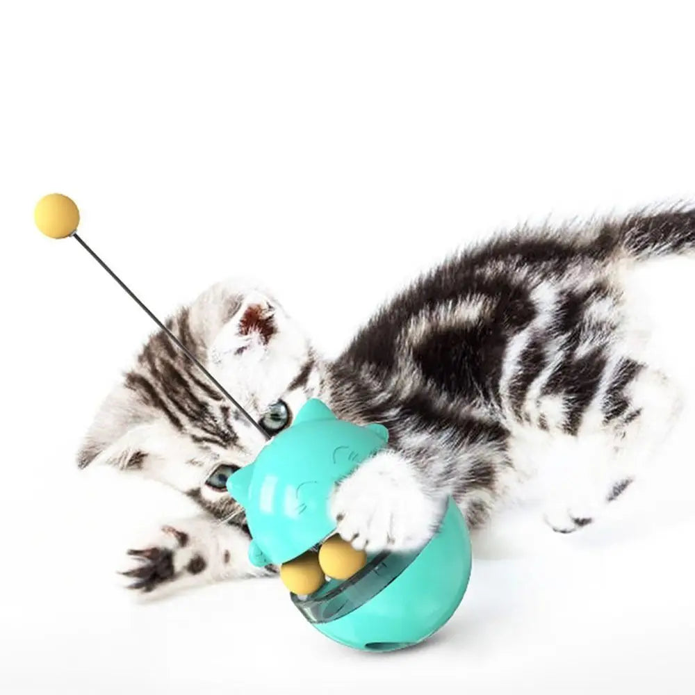 Interactive Cat Turntable Toys Fun Training Treat Dispenser Cat Teasing Stick Tilting Tease Self Play Cat Puzzle Feeder