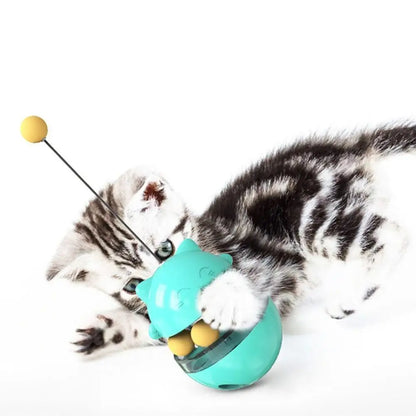 Interactive Cat Turntable Toys Fun Training Treat Dispenser Cat Teasing Stick Tilting Tease Self Play Cat Puzzle Feeder