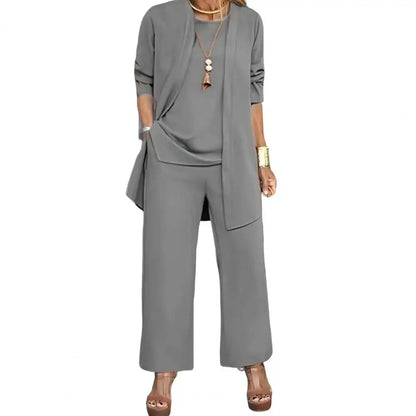 Women Clothes Stylish Women's 3-piece Pantsuit Set with Long Sleeve Cardigan O Neck Vest Wide Leg Trousers Fall Spring Outfit