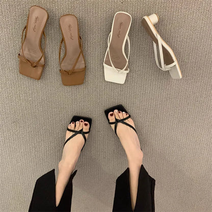 Flip-flops, Women Wear 2024 New Summer Half - Toe Sandals, Fashion Casual Mid-heel Chunky Sandals, Women's Shoes