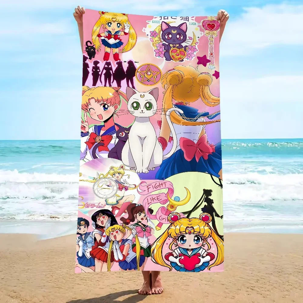 Beach Towel Portable Towel for Fitness Sailors-Moon Absorbent Home Gym Towels With Designs Microfiber Sauna Cloth Quick Dry Fast