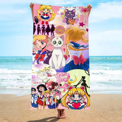 Beach Towel Portable Towel for Fitness Sailors-Moon Absorbent Home Gym Towels With Designs Microfiber Sauna Cloth Quick Dry Fast