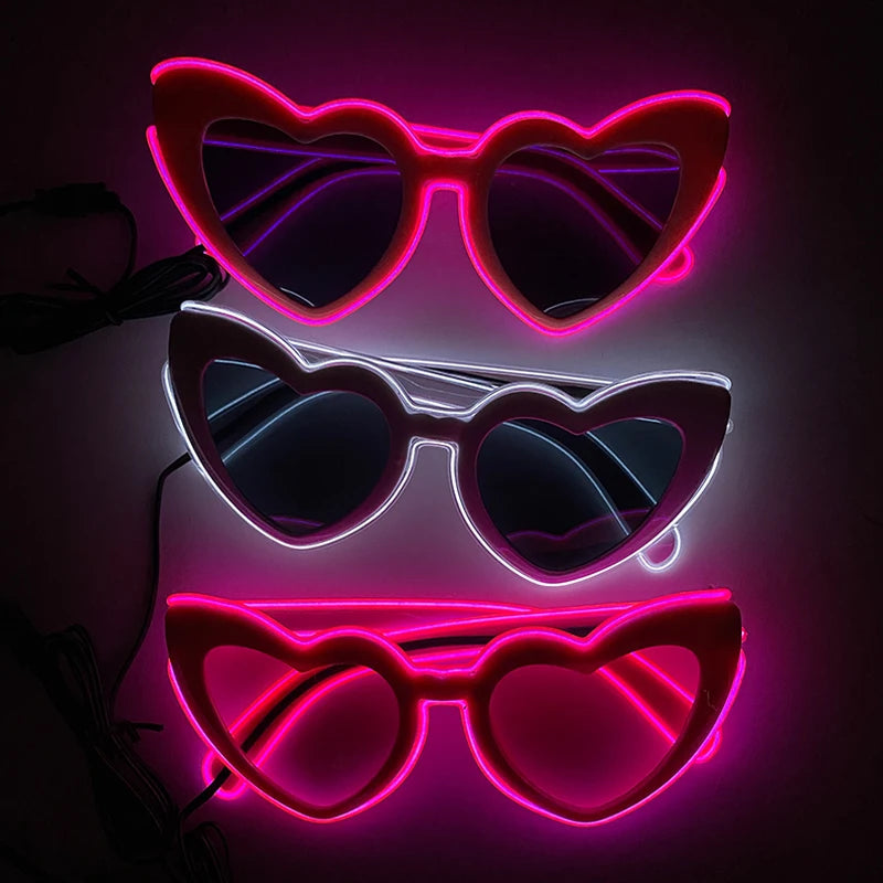 Light Up LED Glasses 5 Colors Heart Shape Glow Glasses Glow in The Dark Party Supplies Neon Party Favors for Kids Adults